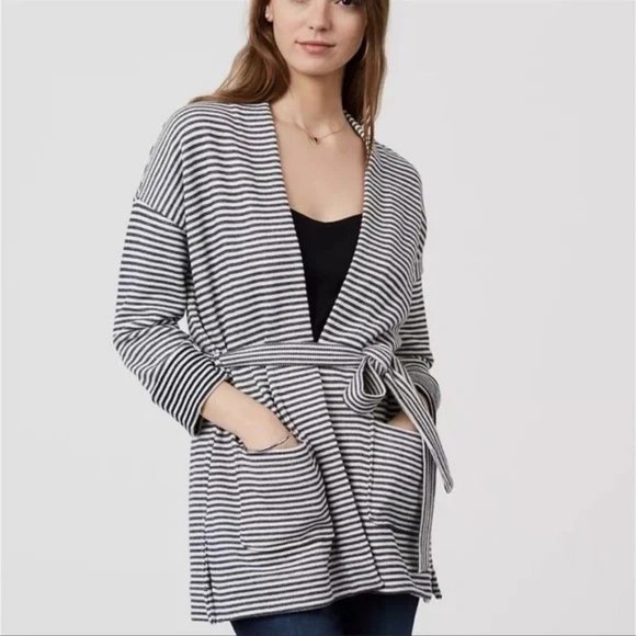 Loft Black & White stripes cardigan with belt - Picture 1 of 8